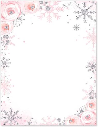 Whaline 60 Sheets Winter Stationery Letterhead Paper Single-Sided Print Christmas Pink Floral Snowflake Letter Writing Paper for Notes Greeting Cards Invitation Office Printing, 8.5 x 11 Inch in Saudi Arabia