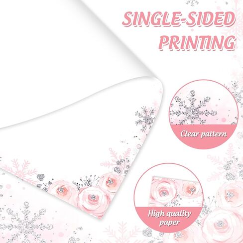 Whaline 60 Sheets Winter Stationery Letterhead Paper Single-Sided Print Christmas Pink Floral Snowflake Letter Writing Paper for Notes Greeting Cards Invitation Office Printing, 8.5 x 11 Inch in Saudi Arabia