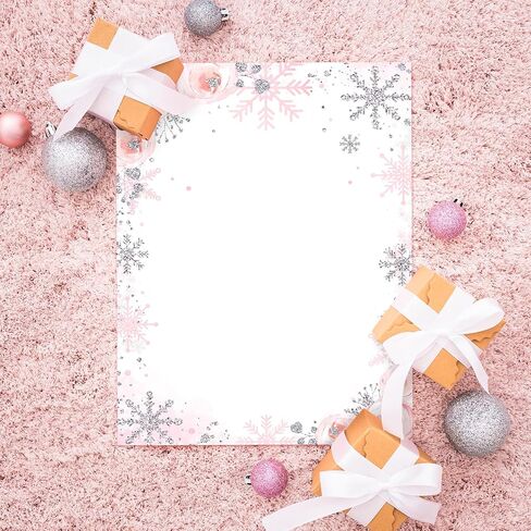 Whaline 60 Sheets Winter Stationery Letterhead Paper Single-Sided Print Christmas Pink Floral Snowflake Letter Writing Paper for Notes Greeting Cards Invitation Office Printing, 8.5 x 11 Inch in Saudi Arabia