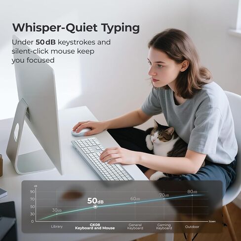 لوحة مفاتيح وماوس لاسلكية من iClever، لوحة مفاتيح كاملة الحجم GK08 ​​مع لوحة أرقام، مجموعة لوحة مفاتيح وماوس قابلة لإعادة الشحن، صامت، اتصال 2.4G لوحة مفاتيح وماوس نحيف لنظام التشغيل Windows Mac OS، أسود in Kuwait