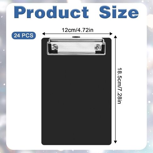 24 Pack Small Clipboards 4.7 x 7.3 Inch Mini Clipboards with Pen Holder Clip A6 Memo Clipboard Plastic Pocket Clipboard with Profile Clip for School Office Restaurant Cafe Hotel (Black) in Saudi Arabia