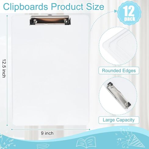 12 Pack Plastic Clipboards A4 Letter Size, 12.5" x 9" Clear Clipboards Bulk, Hangable Clip Boards with Low Profile Metal Clip,Office Supplies Classroom in Saudi Arabia