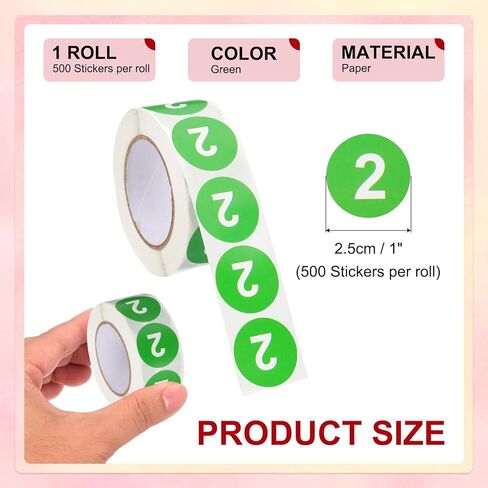 PATIKIL Number 2 Circle Stickers,1 Inch Round Color Coded Self-Adhesive Number Label 500 Labels/Roll for Home Organization Office Management, Green with White Text in Saudi Arabia