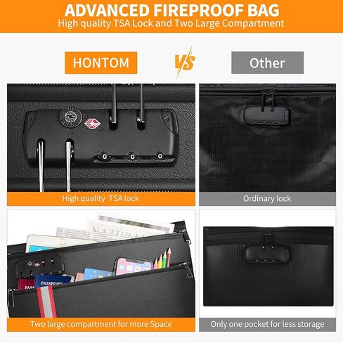 HONTOM Fireproof Document Bag,6400℉ Upgraded Material Fireproof Water Resistant Money Bag with Lock,Home Fire Safe Storage Bag Pouch for Letter Size Documents,Passport and Cards in Saudi Arabia