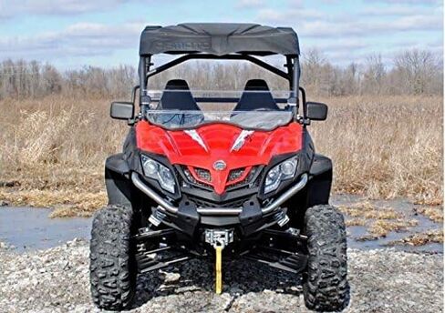 SuperATV Scratch Resistant Half Windshield for CFMOTO ZForce 800 EX, 800 Trail, 500, 1000 (See Fitment), XR Optic Hard Coating, 1/4" Polycarbonate 250x Stronger than Glass, USA Made in Saudi Arabia
