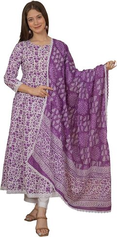 مجموعة كورتا نسائية مطبوعة من القطن من Meera Fab مع بالازو والوشاح in Kuwait