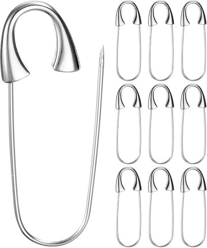 10-Pack Large Safety Pin, 1.73 in(44mm) Zinc Alloy Heavy Brooch Pin for Sewing Clothes/Costume/Skirts Garments/Craft Supplies, Decorative Safety Pins [Silver Tone] in Saudi Arabia