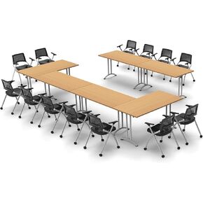 طاولات مؤتمرات تتسع لـ 13 شخصًا قابلة للطي للاجتماعات والندوات موديل 7307 19 قطعة لون خشب الزان. يمكن طي الطاولات والكراسي للتخزين (الطاولات والمقاعد متضمنة). in Kuwait