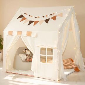 Kids Tent Indoor with Star Lights, Flags, Pompoms & Gift Box, 2-in-1 Toddler Tent Indoor with Metal Frame, Play House for Kids Indoor, 40"x47"x50", Toy Gifts for Toddlers in Saudi Arabia