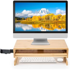 Monitor Stand Desk Top Organizer with Storage Drawer & Phone Holder,Bamboo Monitor Stand with Keyboard Tray, Wide Monitor Riser Non Slip Desk Riser in Saudi Arabia