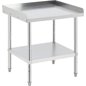 2 Tier Stainless Steel Grill Tables Equipment Stand, 24x24 in Heavy Duty Metal Prep Table with Removable Three-Sided Backsplash & Adjustable Shelf, Workstation for Kitchen in Saudi Arabia