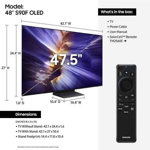 SAMSUNG QN42S90DAEXZA 42 Inch 4K OLED Smart TV with Dolby Atmos and an AudioQuest Forest HDM48FOR225 2.25M 48G 8K-10K HDMI Digital Cable (2024) in Kuwait