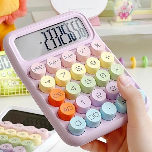 Colorful Mechanical Calculator, 12 Digits Large Display, Desktop Calculator with Big Buttons, Cute and Aesthetic for Desk Office-Purple in Saudi Arabia