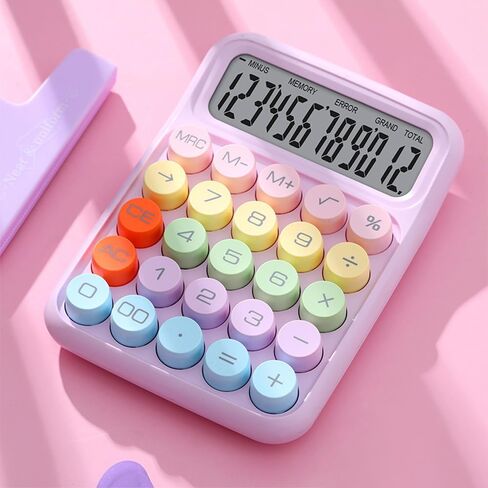 Colorful Mechanical Calculator, 12 Digits Large Display, Desktop Calculator with Big Buttons, Cute and Aesthetic for Desk Office-Purple in Saudi Arabia