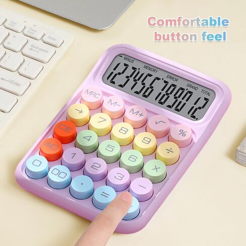Colorful Mechanical Calculator, 12 Digits Large Display, Desktop Calculator with Big Buttons, Cute and Aesthetic for Desk Office-Purple in Saudi Arabia