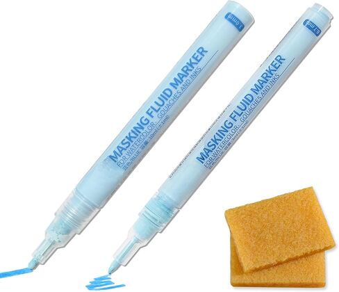 2 Pack Masking Fluid Pens for Watercolor Painting, 3mm 10ml Capacity & 0.7mm 3ml Applicator Tip with 2 Erasers - Blue Liquid Masking for Various Art Projects Watercolor Ink in Saudi Arabia