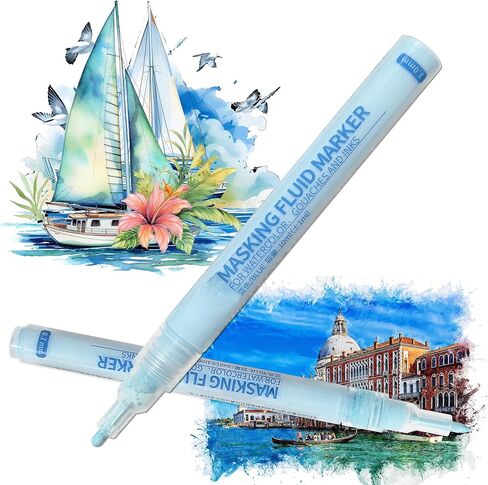2 Pack Masking Fluid Pens for Watercolor Painting, 3mm 10ml Capacity & 0.7mm 3ml Applicator Tip with 2 Erasers - Blue Liquid Masking for Various Art Projects Watercolor Ink in Saudi Arabia