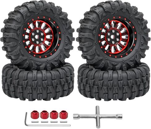 1.3" Beadlock Wheel Tires Aluminum 1.3 Beadlock Wheels and Tires Upgraded 1.45-inch Wheel for 1/24 SCX24 1/18 TRX4M RC Crawler Car Upgrade (4PCS, Red) in Saudi Arabia