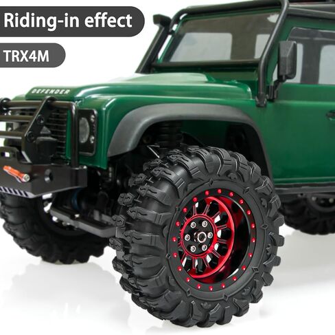 1.3" Beadlock Wheel Tires Aluminum 1.3 Beadlock Wheels and Tires Upgraded 1.45-inch Wheel for 1/24 SCX24 1/18 TRX4M RC Crawler Car Upgrade (4PCS, Red) in Saudi Arabia