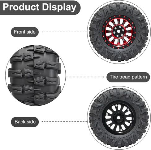 1.3" Beadlock Wheel Tires Aluminum 1.3 Beadlock Wheels and Tires Upgraded 1.45-inch Wheel for 1/24 SCX24 1/18 TRX4M RC Crawler Car Upgrade (4PCS, Red) in Saudi Arabia