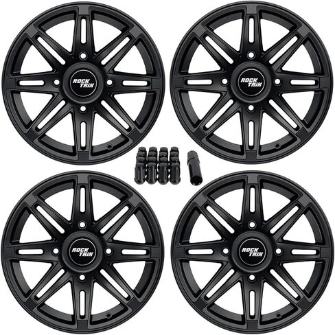 RockTrix RT103 14in ATV Wheels Rims 14x7 Black 4x137, 4+3 Offset, includes 12x1.5 Spline Lug nuts, Compatible with Honda Pioneer 1000, Talon, 4/137, Set of 4 in Saudi Arabia
