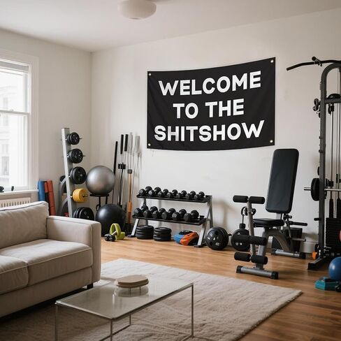 Welcome To The Shitshow Flag 3x5 Ft Funny Wall Banner, Black Motivational Quote Flag for Indoor Room Hanging Decor in Saudi Arabia