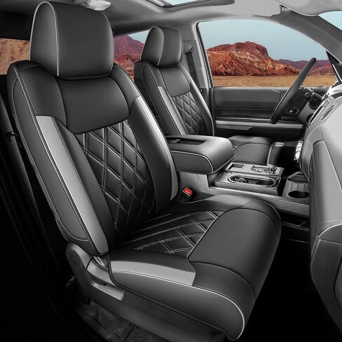 أغطية مقاعد لسيارة Toyota Tundra، مقاس مخصص 2014-2021 Toyota Tundra Crewmax Double Cab SR5 Limited Platinum TRD Pro 1794 Edition مع غطاء صناعي مقاوم للماء in Kuwait
