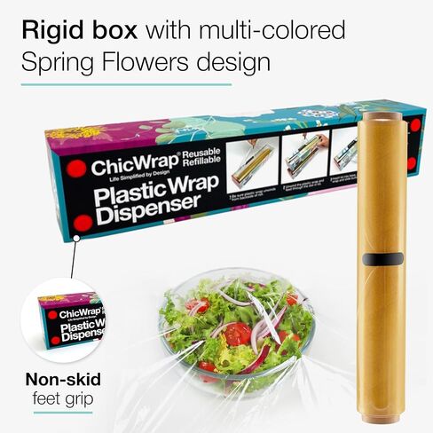 موزع تغليف بلاستيكي بالليمون من شركة شيكراب مع بكرة من البلاستيك الاحترافي بطول 30.48 سم × 650.48 سم - موزع قابل لإعادة الاستخدام مع قطاعة منزلقة in Kuwait