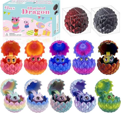 12 PCS Small 3D Dragon Eggs with Dragon Inside, Mini Flying Dragons with Eyes and Wings，Easter Basket Stuffers Mini Animal Easter Egg Set ，Suitable for Home & Office Decoration (B) in Kuwait