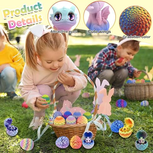 12 PCS Small 3D Dragon Eggs with Dragon Inside, Mini Flying Dragons with Eyes and Wings，Easter Basket Stuffers Mini Animal Easter Egg Set ，Suitable for Home & Office Decoration (B) in Saudi Arabia