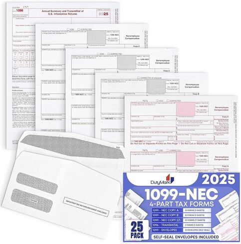 1099 نماذج ضرائب NEC 2022 مع مظاريف، مجموعة نماذج ضرائب مكونة من 4 قطع مكونة من 10 قطع و10 مظاريف ذاتية الختم - رائعة لبرامج QuickBooks والمحاسبة، حزمة قيمة للأعمال - صنع في الولايات المتحدة الأمريكية - 10 عبوات in Kuwait