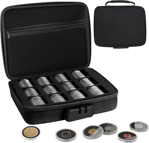 WAEKIYTL 46mm Coin Capsules with 11 Sizes Foam Gasket and Plastic Storage Organizer Box, Coin Storage Case with Lock Coin Collection Supplies for Dime,Cent,Nickel,Quarter,Silver Dollar,Half Dollar in Kuwait