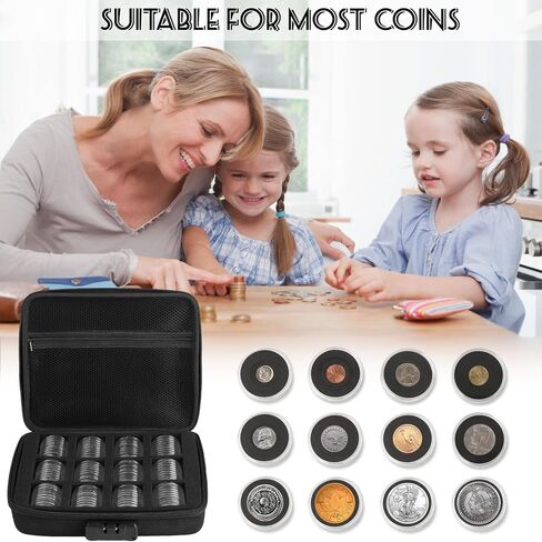 WAEKIYTL 46mm Coin Capsules with 11 Sizes Foam Gasket and Plastic Storage Organizer Box, Coin Storage Case with Lock Coin Collection Supplies for Dime,Cent,Nickel,Quarter,Silver Dollar,Half Dollar in Kuwait