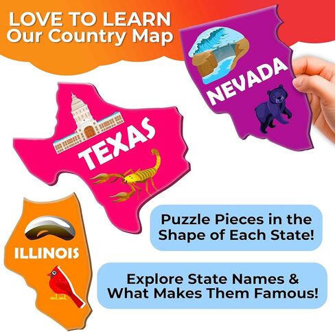 QUOKKA United States Puzzles for Kids Ages 4-6 - 70 Pcs Floor Puzzles for Kids Ages 6-8 Preschool Activities - Includes 50 Cards with 400+ USA Facts- State-Shaped Jigsaw Puzzle Gift for Girls Boys in Saudi Arabia