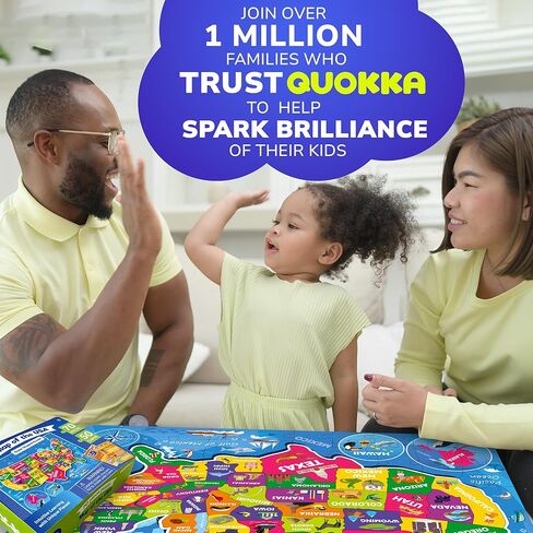 QUOKKA United States Puzzles for Kids Ages 4-6 - 70 Pcs Floor Puzzles for Kids Ages 6-8 Preschool Activities - Includes 50 Cards with 400+ USA Facts- State-Shaped Jigsaw Puzzle Gift for Girls Boys in Saudi Arabia