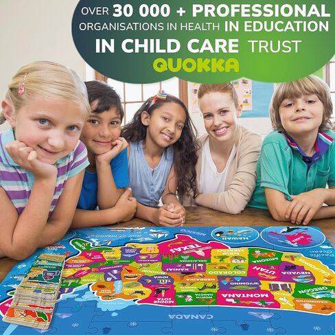 QUOKKA United States Puzzles for Kids Ages 4-6 - 70 Pcs Floor Puzzles for Kids Ages 6-8 Preschool Activities - Includes 50 Cards with 400+ USA Facts- State-Shaped Jigsaw Puzzle Gift for Girls Boys in Saudi Arabia