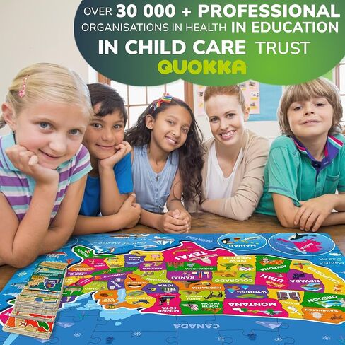 QUOKKA United States Puzzles for Kids Ages 4-6 - 70 Pcs Floor Puzzles for Kids Ages 6-8 Preschool Activities - Includes 50 Cards with 400+ USA Facts- State-Shaped Jigsaw Puzzle Gift for Girls Boys in Saudi Arabia