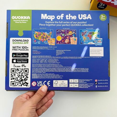 QUOKKA United States Puzzles for Kids Ages 4-6 - 70 Pcs Floor Puzzles for Kids Ages 6-8 Preschool Activities - Includes 50 Cards with 400+ USA Facts- State-Shaped Jigsaw Puzzle Gift for Girls Boys in Saudi Arabia