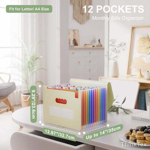 ThinkTex Accordion File Organizer, 12 - Pocket Expanding File Folders for Paper Receipts, Bills&Taxes Organizer, Letter/A4 Size Document Holder for School, Office, Home with Colorful tabs-Orange in Kuwait