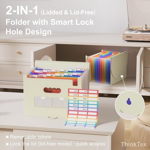 ThinkTex Accordion File Organizer, 12 - Pocket Expanding File Folders for Paper Receipts, Bills&Taxes Organizer, Letter/A4 Size Document Holder for School, Office, Home with Colorful tabs-Orange in Kuwait