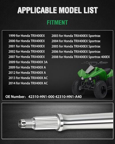 SCITOO Rear Wheel Axle ATV CV axle for Honda Sportrax 400 1999-2008, TRX400X 2009 2012-2014 42310-HN1-000 42310-HN1-A40 in Saudi Arabia