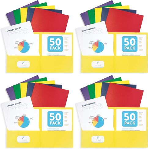 Blue Summit Supplies 50 Two Pocket Folders, Designed for Office and Classroom Use, Assorted 5 Colors, 50 Pack Colored 2 Pocket Folders in Kuwait