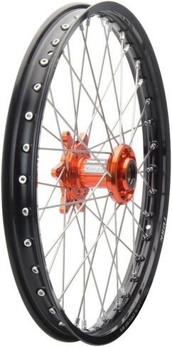 عجلة Tusk Impact كاملة - أمامية 21 × 1.60 حافة سوداء/قضبان فضية/محور برتقالي لـ KTM 450 SX-F 2007-2025 in Saudi Arabia
