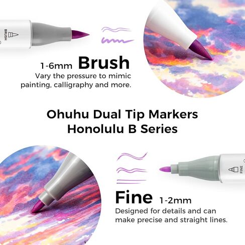 Ohuhu Alcohol Markers Brush Tip- 104-color Double Tipped Alcohol Based Art Marker Set for Artists Adults Coloring Illustration- Honolulu B of Ohuhu Markers- Dual Tip Brush & Fine- Refillable in Saudi Arabia