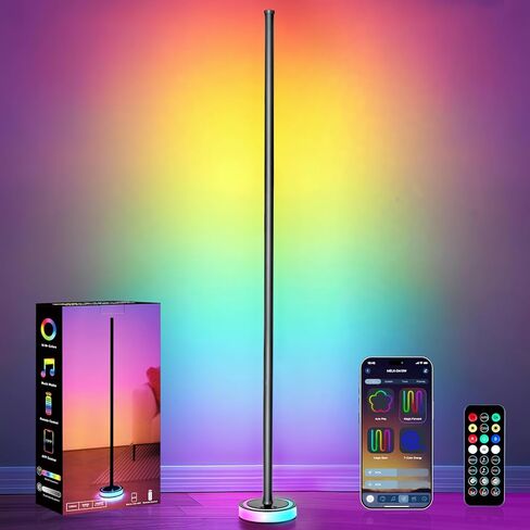 Smart Corner Floor Lamp, RGBICW LED Standing Lamp with App Control, 16 Million Colors with Music Sync, Dimmable Ambient Light for Bedroom, Living Room, Home Decor (Black) in Saudi Arabia