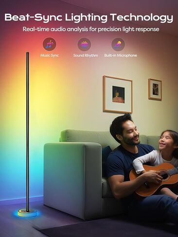 Smart Corner Floor Lamp, RGBICW LED Standing Lamp with App Control, 16 Million Colors with Music Sync, Dimmable Ambient Light for Bedroom, Living Room, Home Decor (Black) in Saudi Arabia