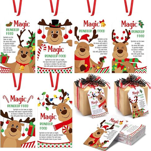 120 Pcs Christmas Reindeer Food Gift Tags Bulk with Lanyard Holiday Paper Label for Christmas Eve Party Gifts Santa Sleigh Holiday Snack Bag Cookie Fun Decoration in Saudi Arabia
