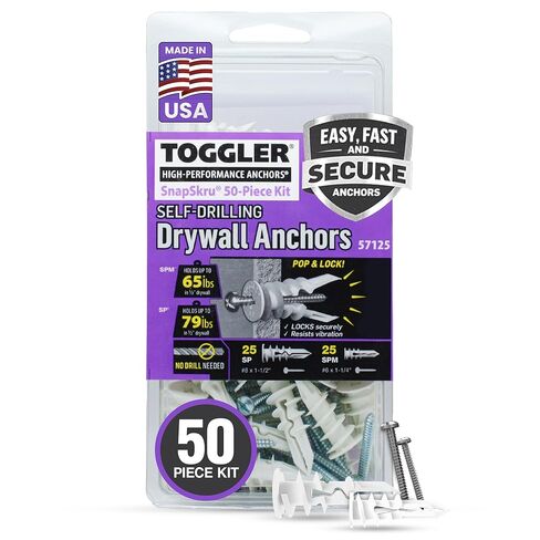 TOGGLER SnapSkru SP Self-Drilling Drywall Anchor with Screws, Glass-Filled Nylon, Made in US, For #6 to #10 Fastener Sizes (Pack of 4) in Saudi Arabia