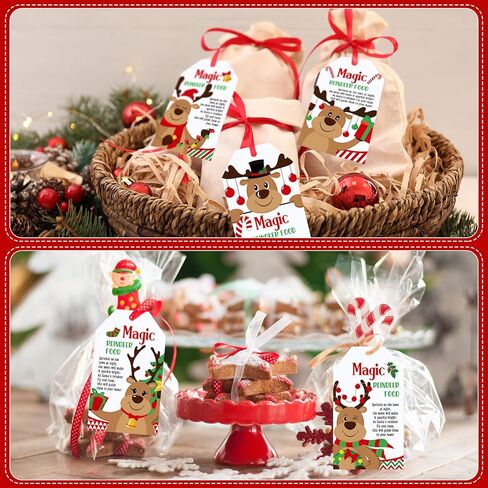 120 Pcs Christmas Reindeer Food Gift Tags Bulk with Lanyard Holiday Paper Label for Christmas Eve Party Gifts Santa Sleigh Holiday Snack Bag Cookie Fun Decoration in Saudi Arabia