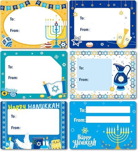 210 Pcs Hanukkah Gift Tag Stickers, Hanukkah Candlestick and Spinning top Designs, Hanukkah Name Tags, for Gift Bags and Wrapped Gifts.Gift Favor Decor Supplies in Saudi Arabia